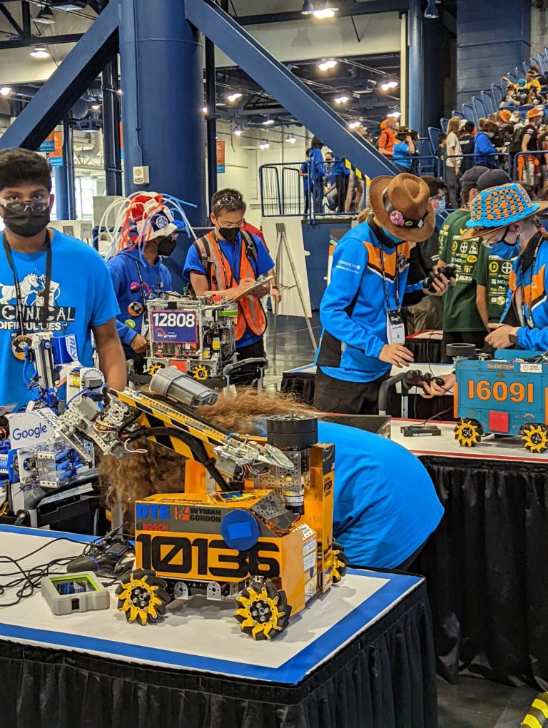 Robots built by Teams: 12808 (RevAmped Robotics), 10136 (Frost RoboFalcons), & 16091 (T.W.C.A. - Team Without a Cool Acronym)